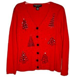 Vintage Hampshire Studio Snow Beaded Christmas Sweater - Red/Black - XL